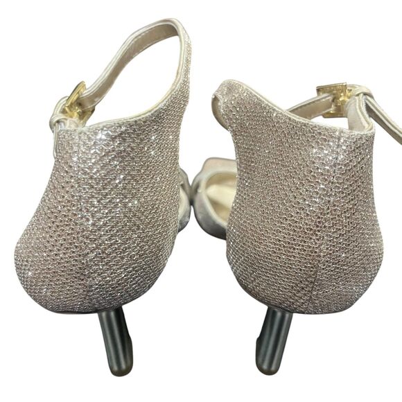 Franco Sarto Rania 2 Glitter Gold Ankle Strap Square Toe Heeled Sandals - Picture 6 of 10